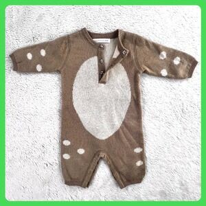 Pottery Barn Kids Infant 0-3m Baby Deer Knit Romper Jumpsuit Brown White Spots